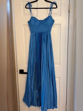 Hutch Blue Pleated Maxi Dress with Tie Straps